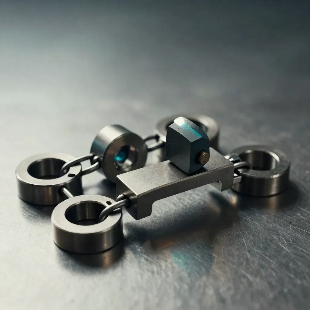 Graphite modular blocks and linked rings assembled on brushed metal